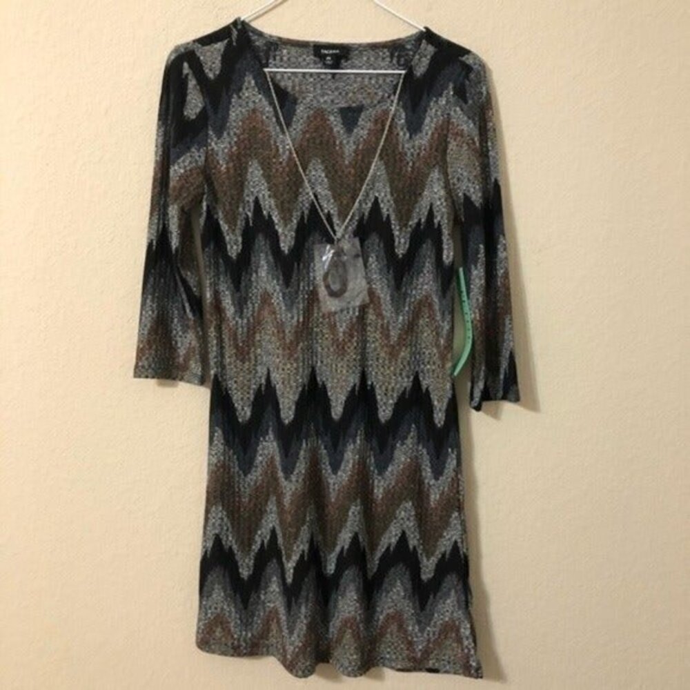 Tacera Dress Zig Zag Print Necklace Brown Black